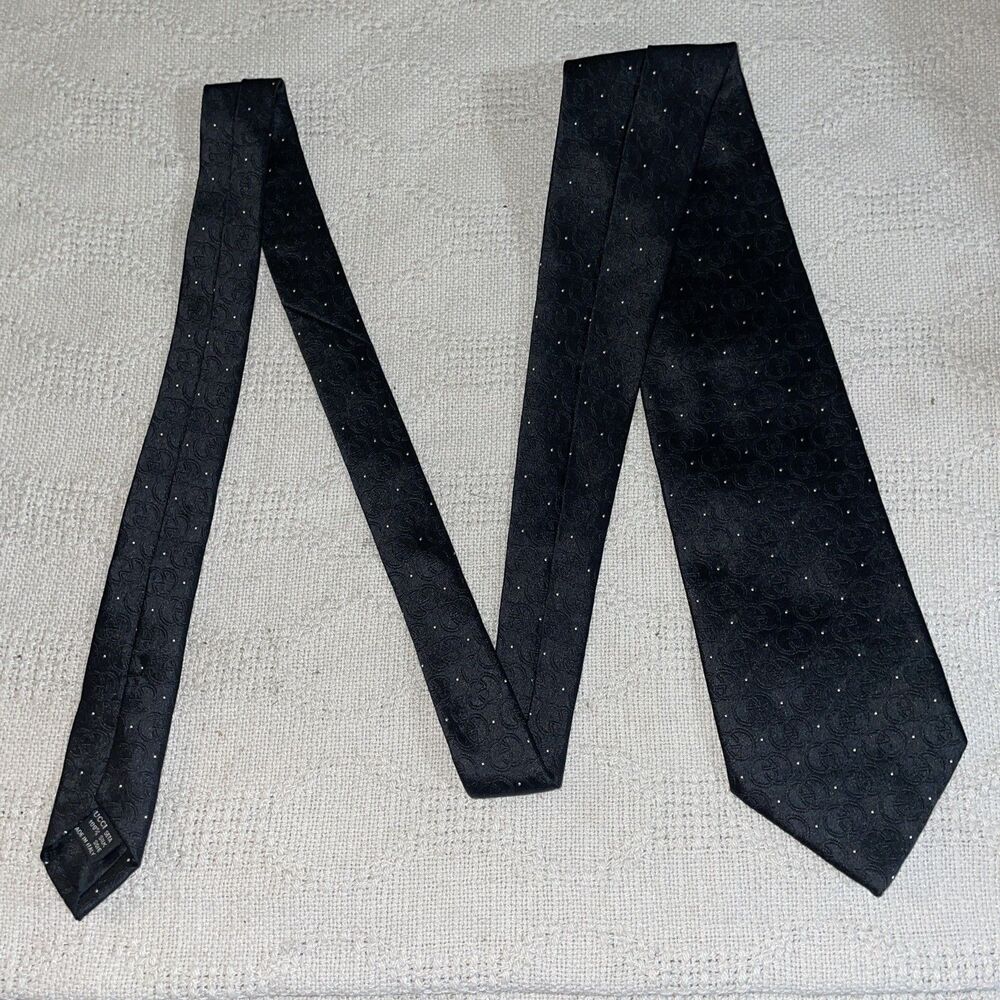 Gucci Men’s Dress Tie Size 57” 3.5” Black Logo Motif Business Formal City NWT - Picture 4 of 13